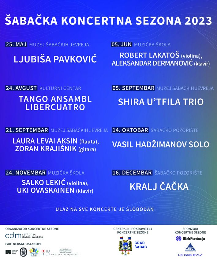 Objavljen program “Šabačke koncertne sezone 2023”