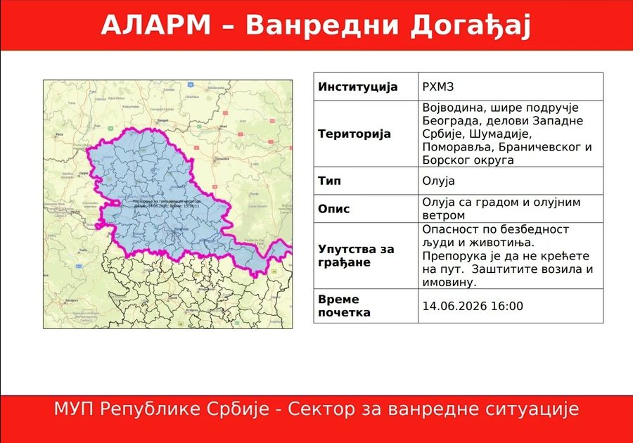Upozorenje na nevereme praćeno grmljavinom