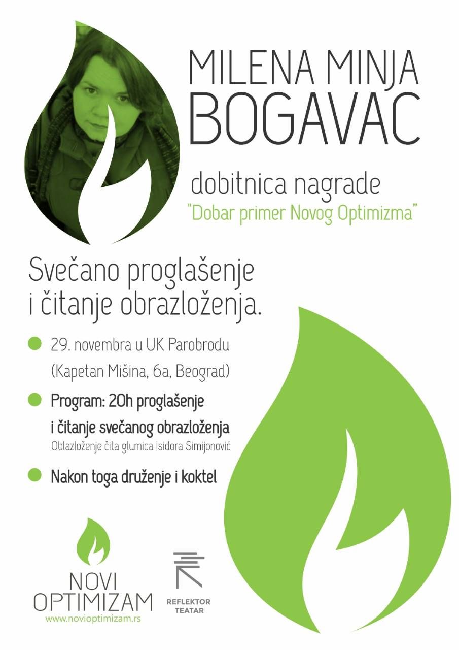 Minji Bogavac priznanje "Dobar primer Novog optimizma"