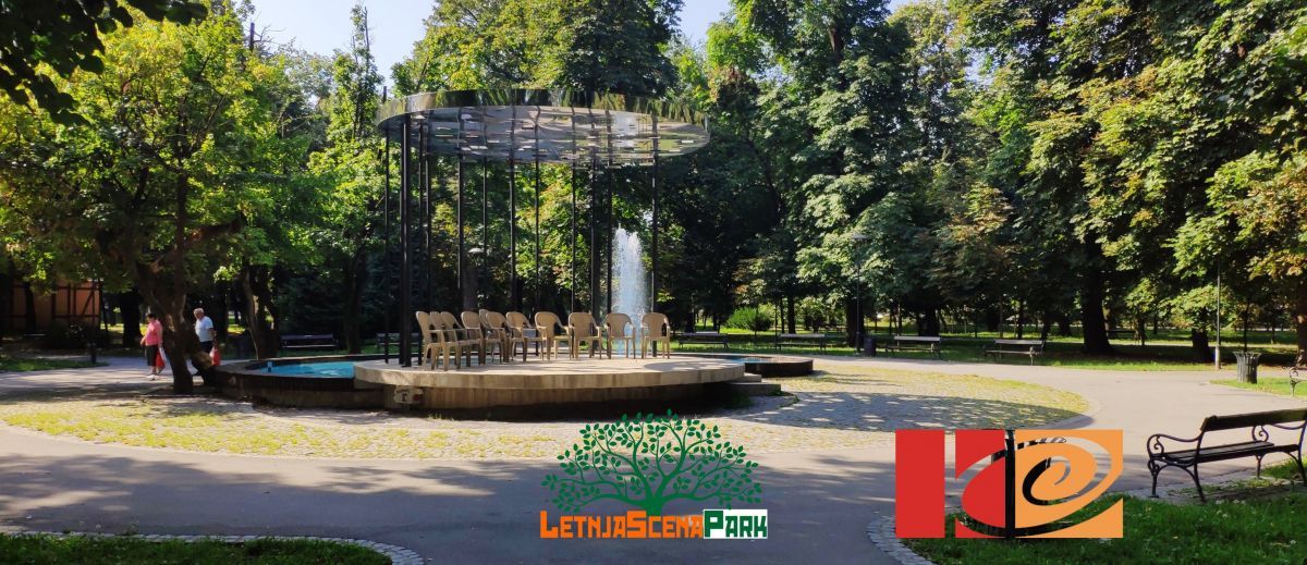 Letnja scena park - žurke kod fontane