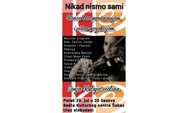 Koncert Sonje Kalajić u petak u Kulturnom centru