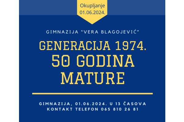 50 година матуре генрације 1974. Гимназије "Вера Благојевић"