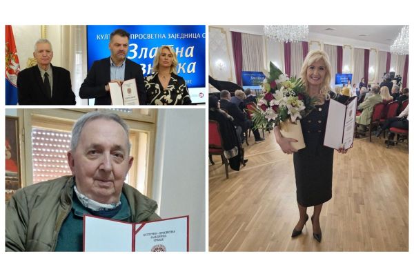 Златне значке Културно-просветне заједнице Србије за др Слободана Берића, Гордану Мањенчић и Милана Пантелића