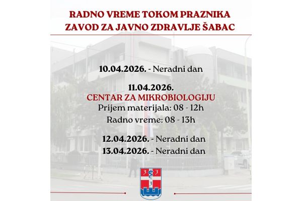 Radno vreme Zavoda za javno zdravlje Šabac tokom praznika