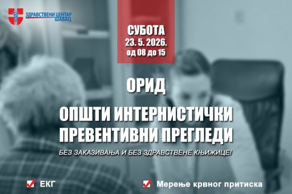 Opšti internistički preventivni pregledi u subotu u Oridu